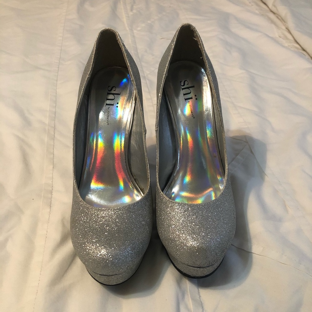 Silver Glitter Heels from Journeys